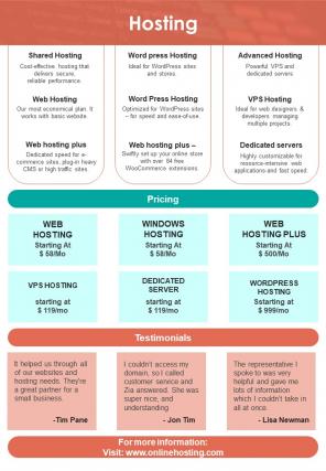 Bifold One Page Web Hosting Newsletter Presentation Report Infographic Ppt Pdf Document Visual Interactive