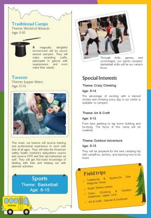 Bifold One Page Weekly Newsletter For Day Camp Presentation Report Infographic Ppt Pdf Document