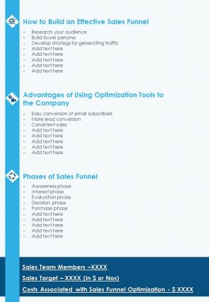 Bifold sales funnel optimization in business processes pdf ppt template one pager