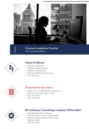 Bifold technical consulting proposal with resources and deliverables pdf ppt template one pager