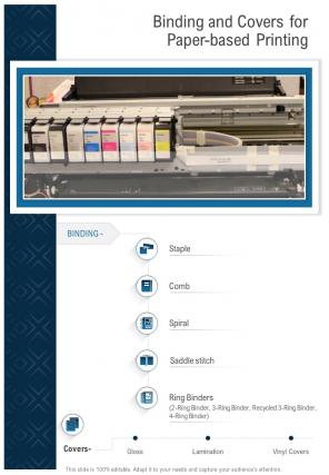 Binding And Covers For Paper Based Printing One Pager Sample Example Document
