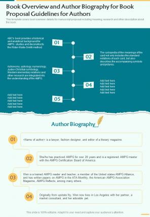 Book Overview And Author Biography For Book Proposal Guidelines For Authors One Pager Sample Example Document