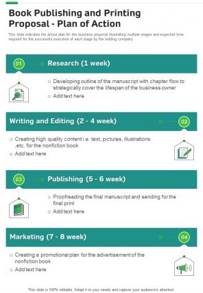 Book Publishing And Printing Proposal Plan Of Action One Pager Sample Example Document