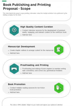Book Publishing And Printing Proposal Scope One Pager Sample Example Document