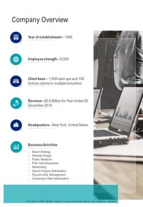 Brand Launch Proposal Company Overview One Pager Sample Example Document