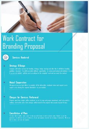 Branding Proposal Contd For Work Contract One Pager Sample Example Document