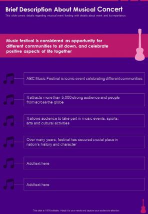 Brief Description About Musical Concert One Pager Sample Example Document