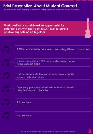 Brief Description About Musical Concert One Pager Sample Example Document