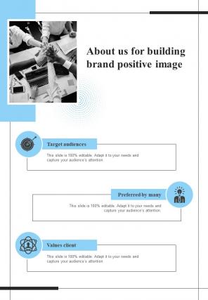 Building Brand Positive Image For About Us One Pager Sample Example Document