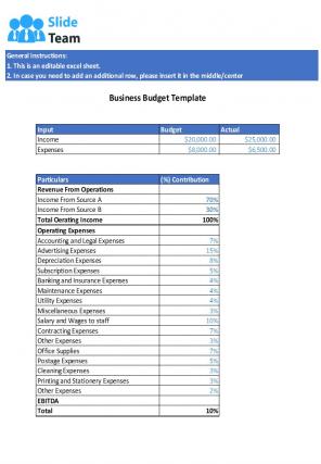 Business Budget Template Excel Spreadsheet Worksheet Xlcsv XL Bundle Compatible Slides
