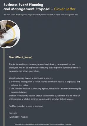 Business Event Planning And Management Cover Letter One Pager Sample Example Document