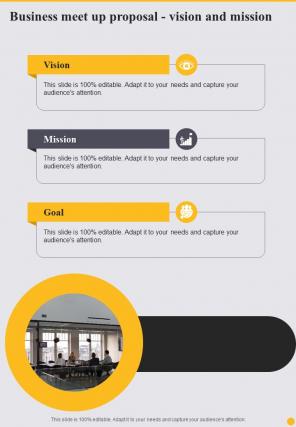 Business Meet Up Proposal Vision And Mission One Pager Sample Example Document