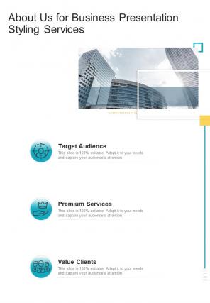 Business Presentation Styling Services For About Us One Pager Sample Example Document