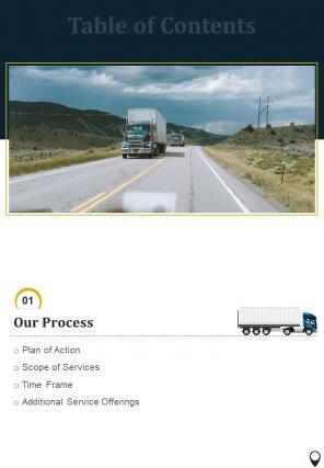 Business Proposal For Trucking Company Table Of Contents One Pager Sample Example Document
