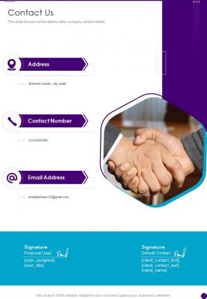 Business To Business Services Proposal Contact Us One Pager Sample Example Document