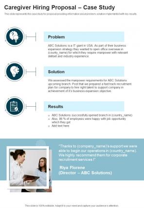 Caregiver Hiring Proposal Case Study One Pager Sample Example Document