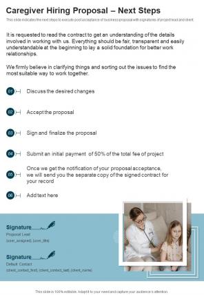 Caregiver Hiring Proposal Next Steps One Pager Sample Example Document