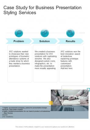 Case Study For Business Presentation Styling Services One Pager Sample Example Document