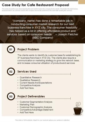 Case Study For Cafe Restaurant Proposal One Pager Sample Example Document