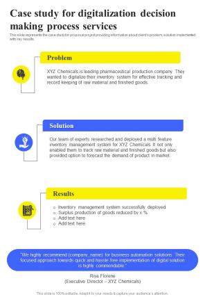 Case Study For Digitalization Decision Making Process One Pager Sample Example Document