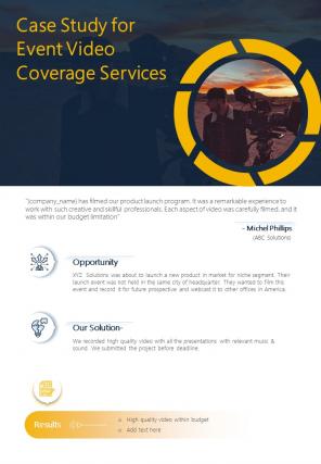 Case Study For Event Video Coverage Services One Pager Sample Example Document