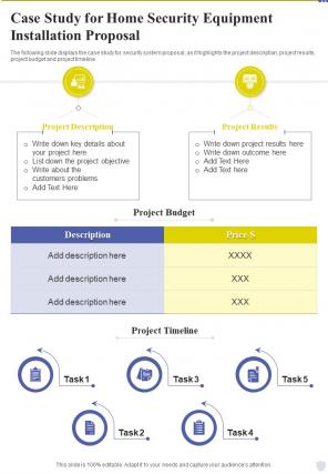 Case Study For Home Security Equipment Installation Proposal One Pager Sample Example Document