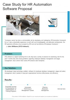 Case Study For HR Automation Software Proposal One Pager Sample Example Document