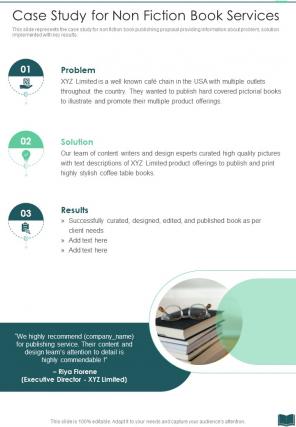 Case Study For Non Fiction Book Services One Pager Sample Example Document