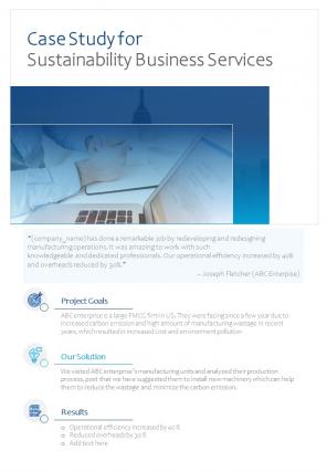 Case Study For Sustainability Business Services One Pager Sample Example Document