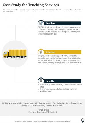 Case Study For Trucking Services One Pager Sample Example Document