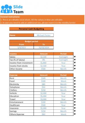 Cash Budgeting Excel Spreadsheet Worksheet Xlcsv XL Bundle V Adaptable Image