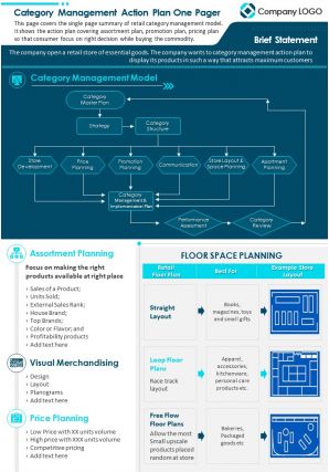 Category management action plan one pager presentation report infographic ppt pdf document