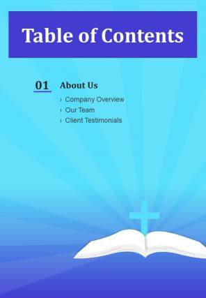 Catholic Church Building Proposal Table Of Contents One Pager Sample Example Document