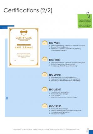 Certifications Plumbing Fixture Installation Proposal One Pager Sample Example Document