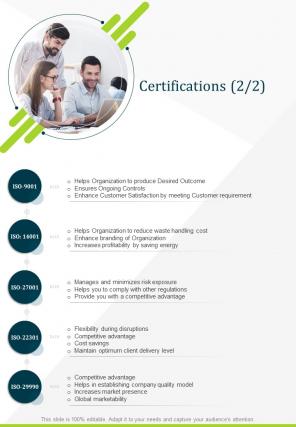 Certifications Shuttling Proposal One Pager Sample Example Document