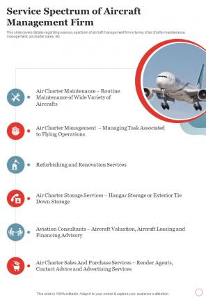 Charter Flight Service Spectrum Of Aircraft Management Firm One Pager Sample Example Document