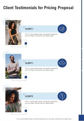 Client Testimonials For Pricing Proposal One Pager Sample Example Document
