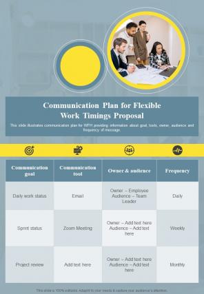 Communication Plan For Flexible Work Timings One Pager Sample Example Document
