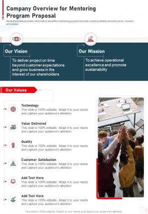 Company Overview For Mentoring Program Proposal One Pager Sample Example Document
