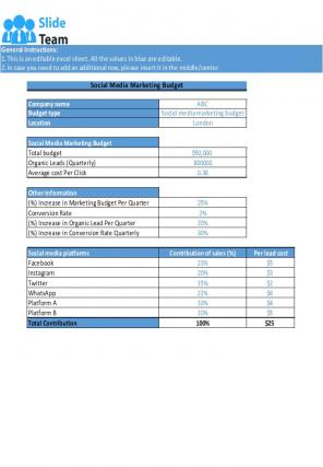 Company Social Media Marketing Budget Excel Spreadsheet Worksheet Xlcsv XL SS