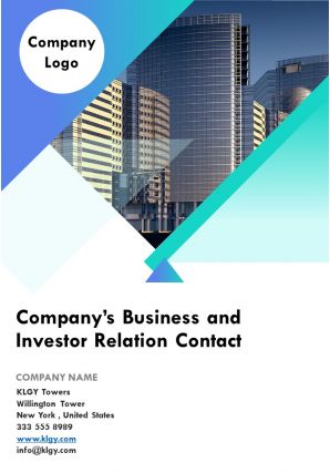 Companys business and investor relation contact template 38 report infographic ppt pdf document