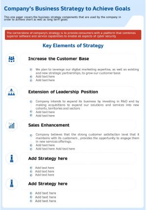 Companys business strategy to achieve goals template 68 presentation report infographic ppt pdf document