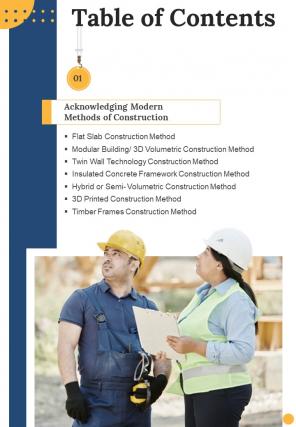 Construction Playbook Table Of Contents One Pager Sample Example Document