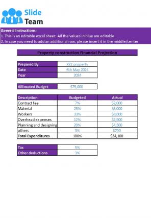 Construction Scheme Financial Projection Excel Spreadsheet Worksheet Xlcsv XL Bundle V Good Editable