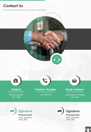 Contact Us Contact Center Proposal One Pager Sample Example Document