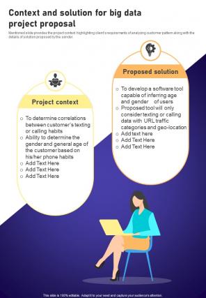 Context And Solution For Big Data Project Proposal One Pager Sample Example Document