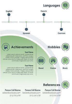Corporate infographic resume design with achievements and hobbies