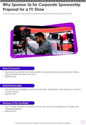 Corporate Sponsorship Proposal For A Tv Show Report Sample Example Document