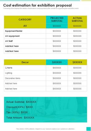 Cost Estimation For Exhibition Proposal One Pager Sample Example Document