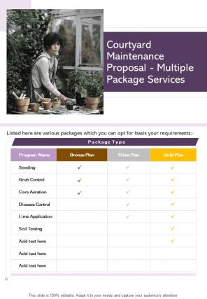 Courtyard Maintenance Proposal Multiple Package Services One Pager Sample Example Document